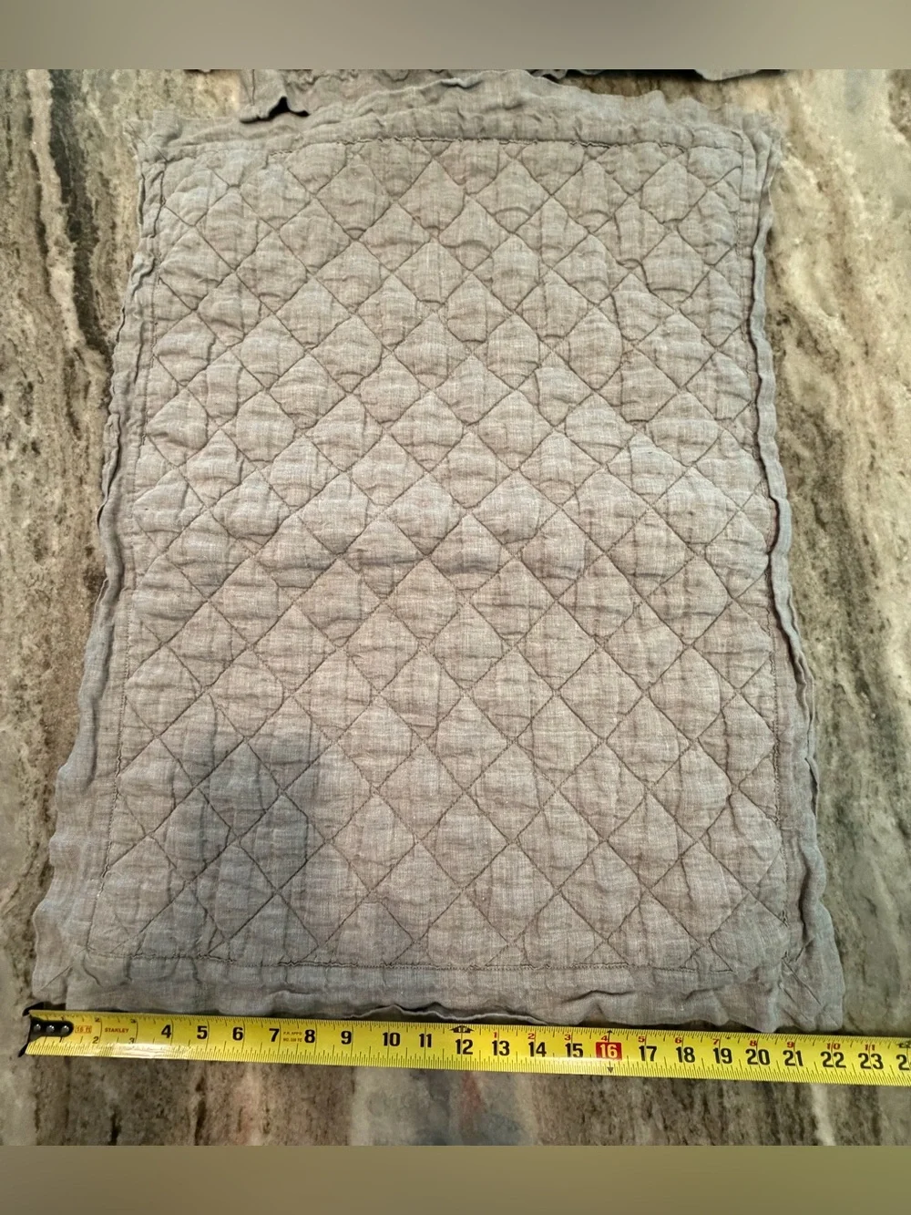2 Pottery Barn Linen Diamond Quilted Standard Pillow Shams. Gray